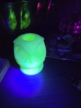 Uranium Fenton Glowing Owl Fairy Lamp Candle Holder -
